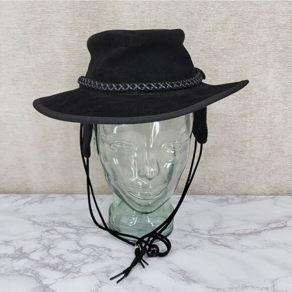 Head N Home Black Wide Brim Hat with Braided Band Leather And Felt Western Small
